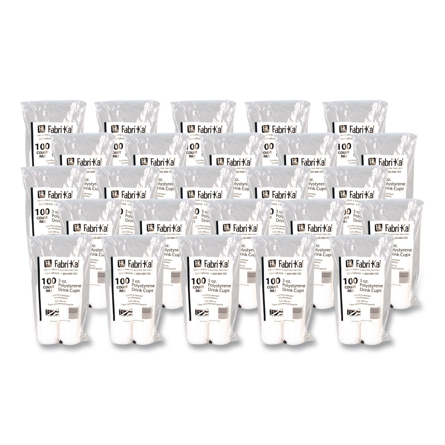 RK Crisscross Cold Drink Cups, 3 oz, Clear, 100 Bag, 25 Bags/Carton