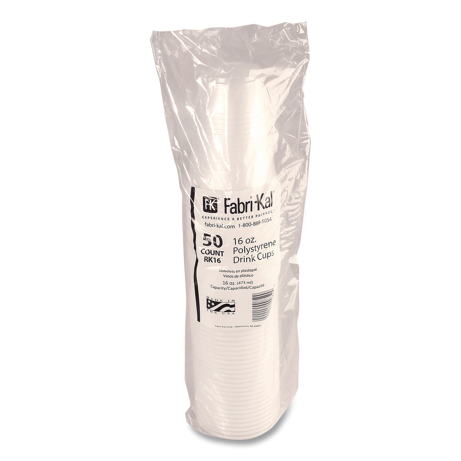 RK Ribbed Cold Drink Cups, 16 oz, Translucent, 50/Sleeve, 20 Sleeves/Carton