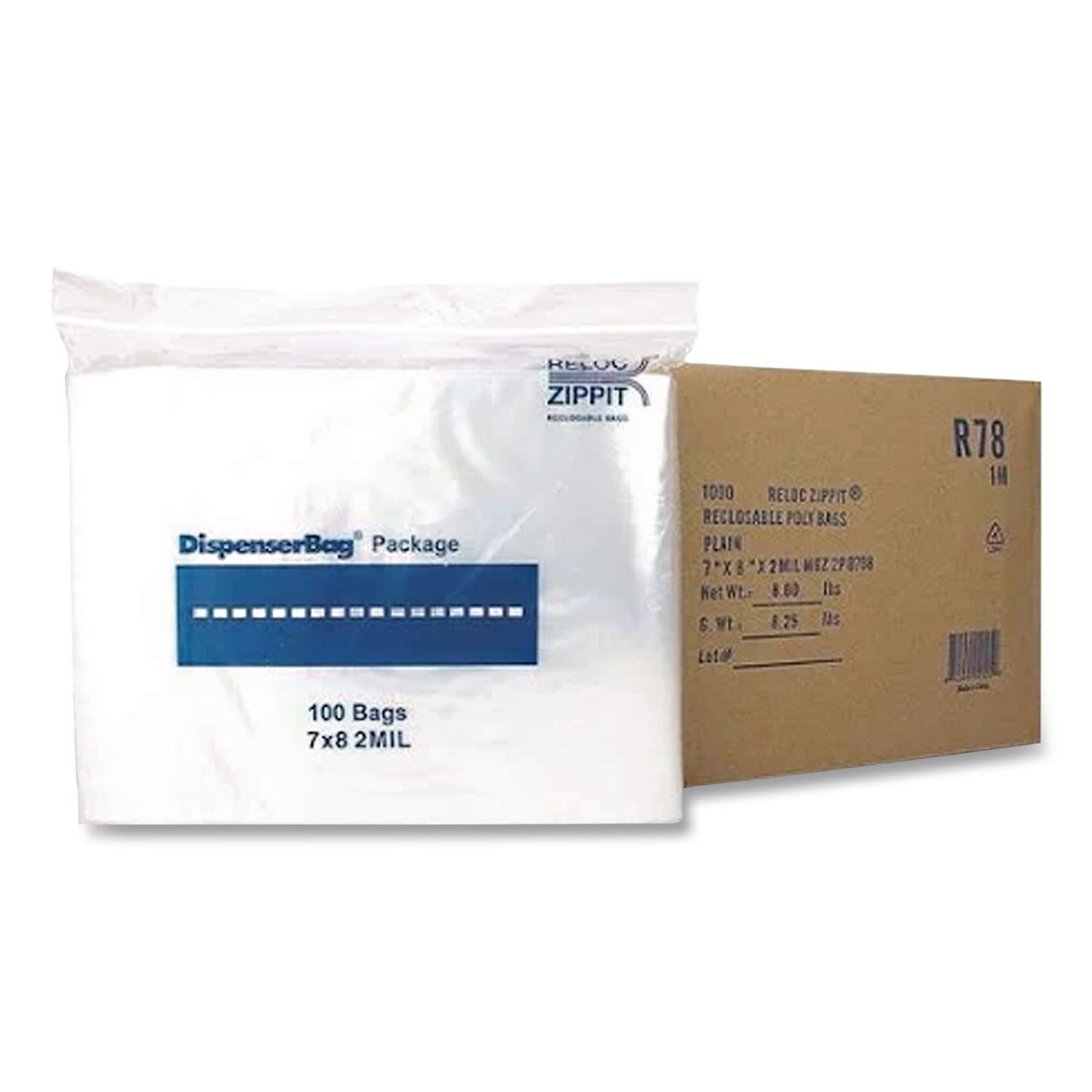 Plastic Zipper Bags, 2 mil, 7" x 8", Clear, 1,000 Bags/Box, 2 Boxes/Carton