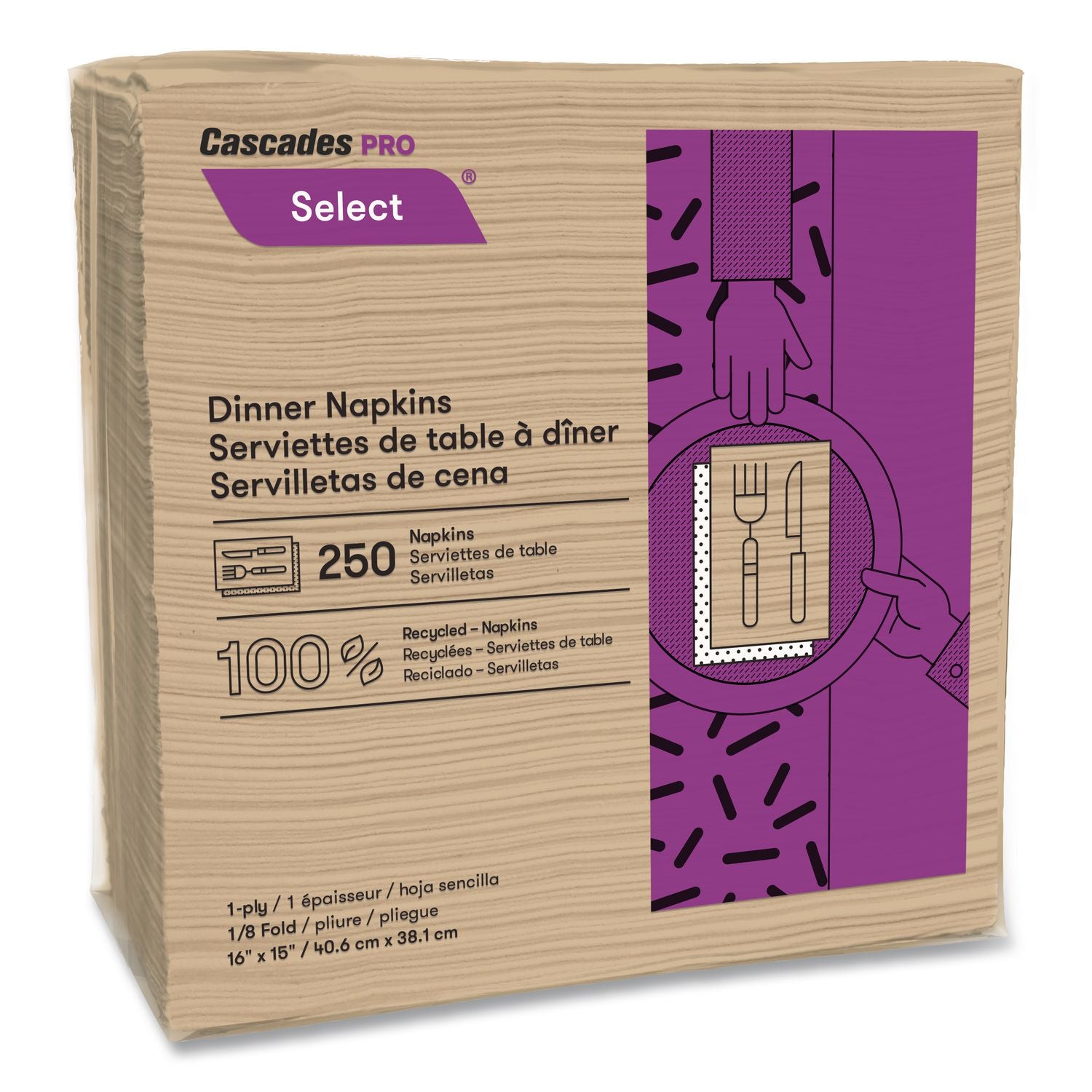 Select Dinner Napkins, 1-Ply, 16 x 15.5, Natural, 250/Pack, 12 Packs/Carton