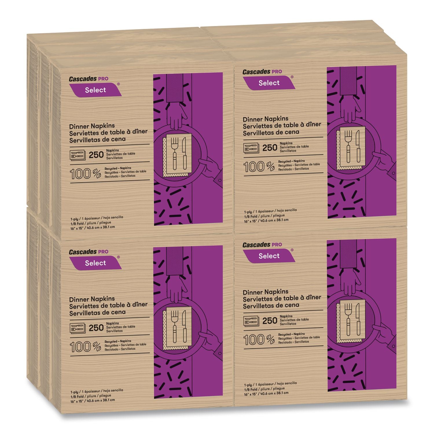 Select Dinner Napkins, 1-Ply, 16 x 15.5, Natural, 250/Pack, 12 Packs/Carton