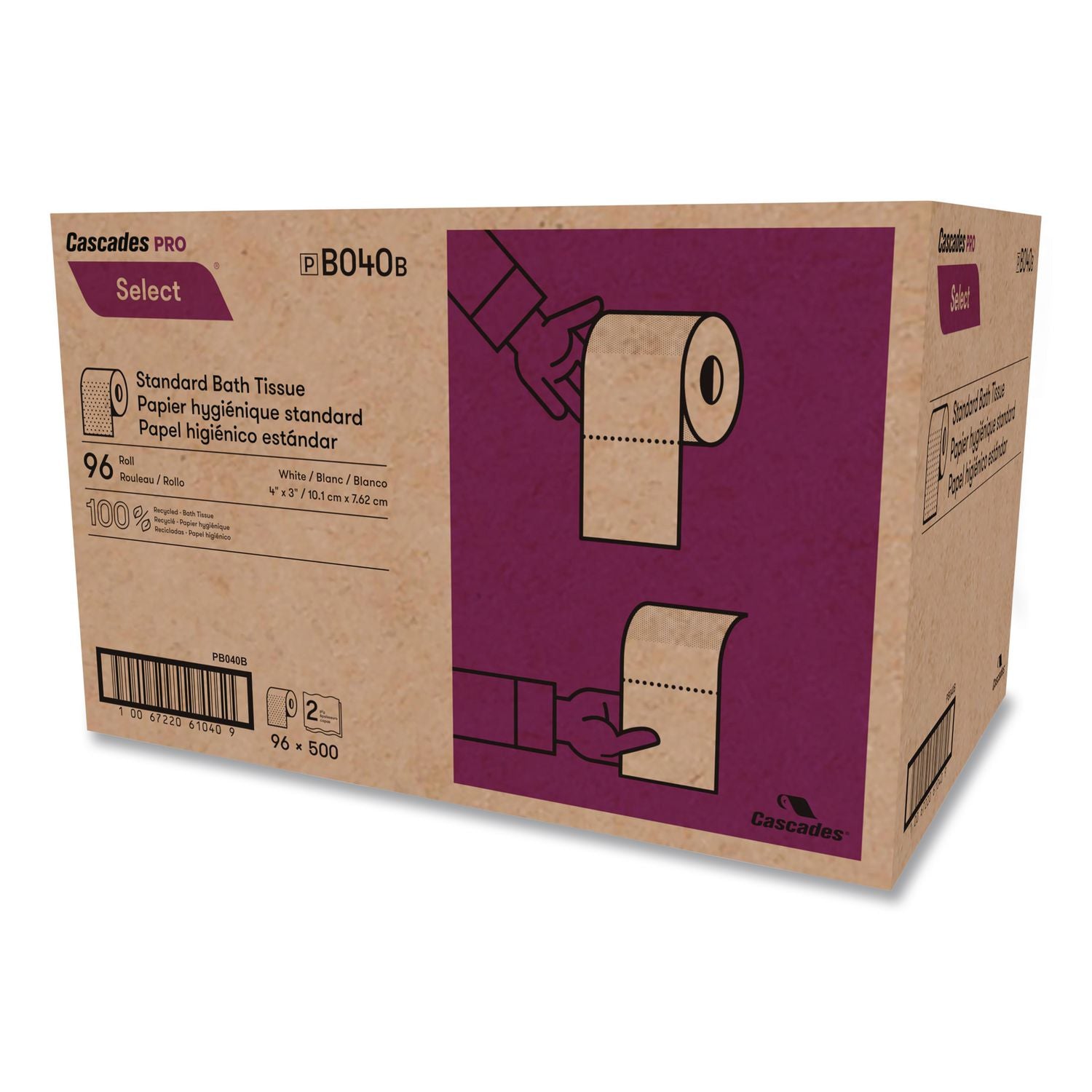Select Standard Bath Tissue, 2-Ply, White, 4 x 3.19, 500/Roll, 96/Carton