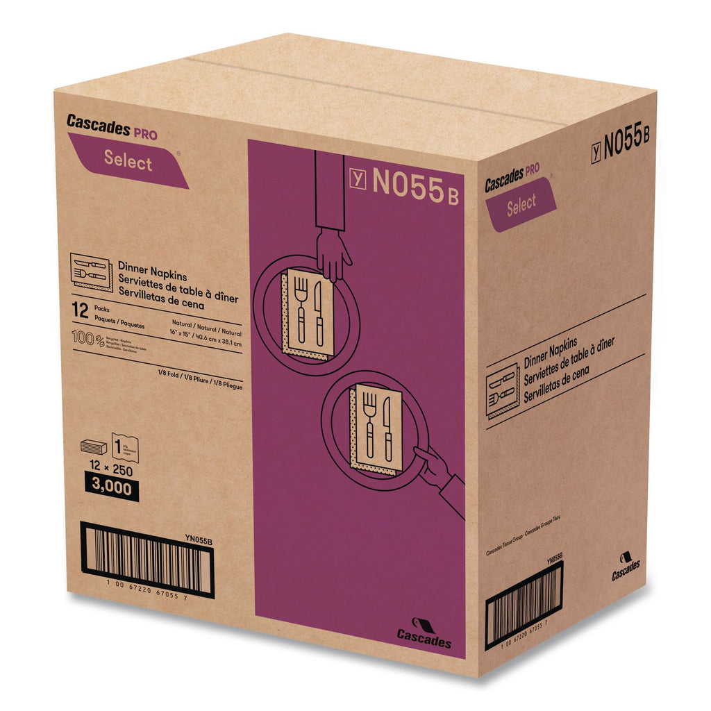 Select Dinner Napkins, 1-Ply, 16 x 15.5, Natural, 250/Pack, 12 Packs/Carton