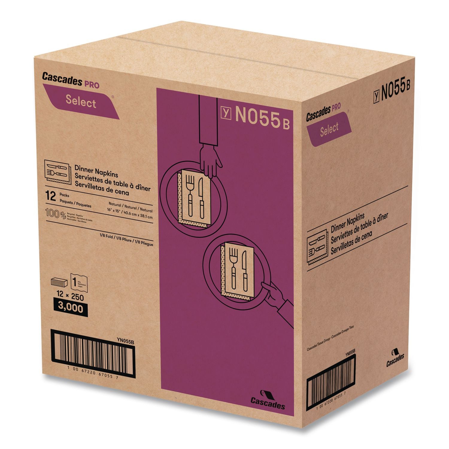 Select Dinner Napkins, 1-Ply, 16 x 15.5, Natural, 250/Pack, 12 Packs/Carton