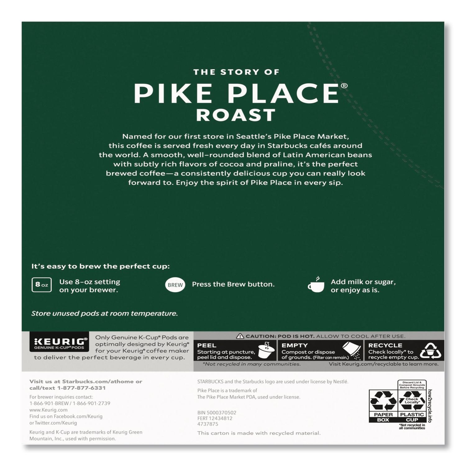 Pike Place Coffee K-Cups Pack, 24/Box, 4 Box/Carton