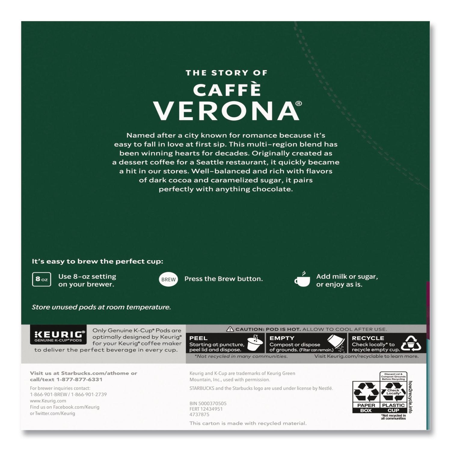 Caffe Verona Coffee K-Cups Pack, 24/Box, 4 Boxes/Carton
