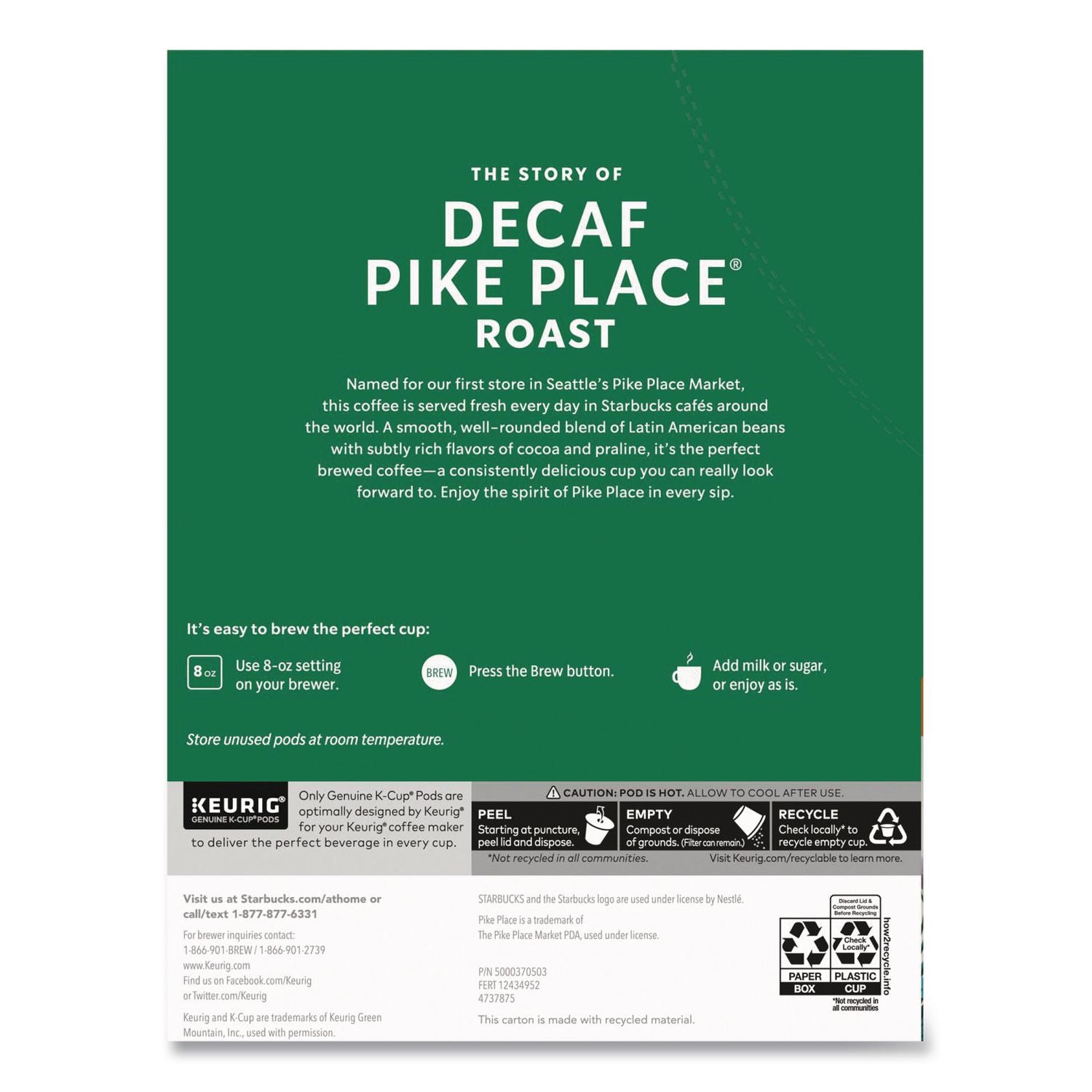 Pike Place Decaf Coffee K-Cups Pack, 24/Box