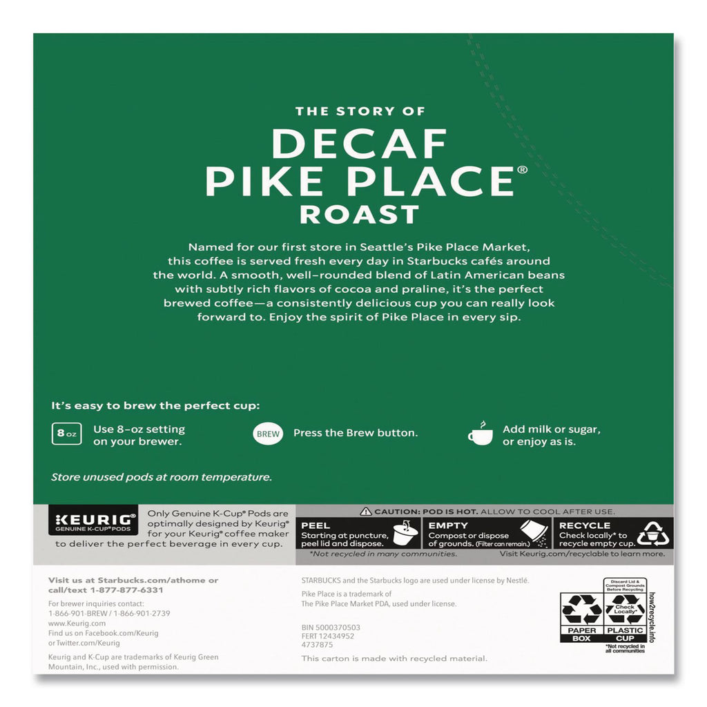 Pike Place Decaf Coffee K-Cups, 96/Carton