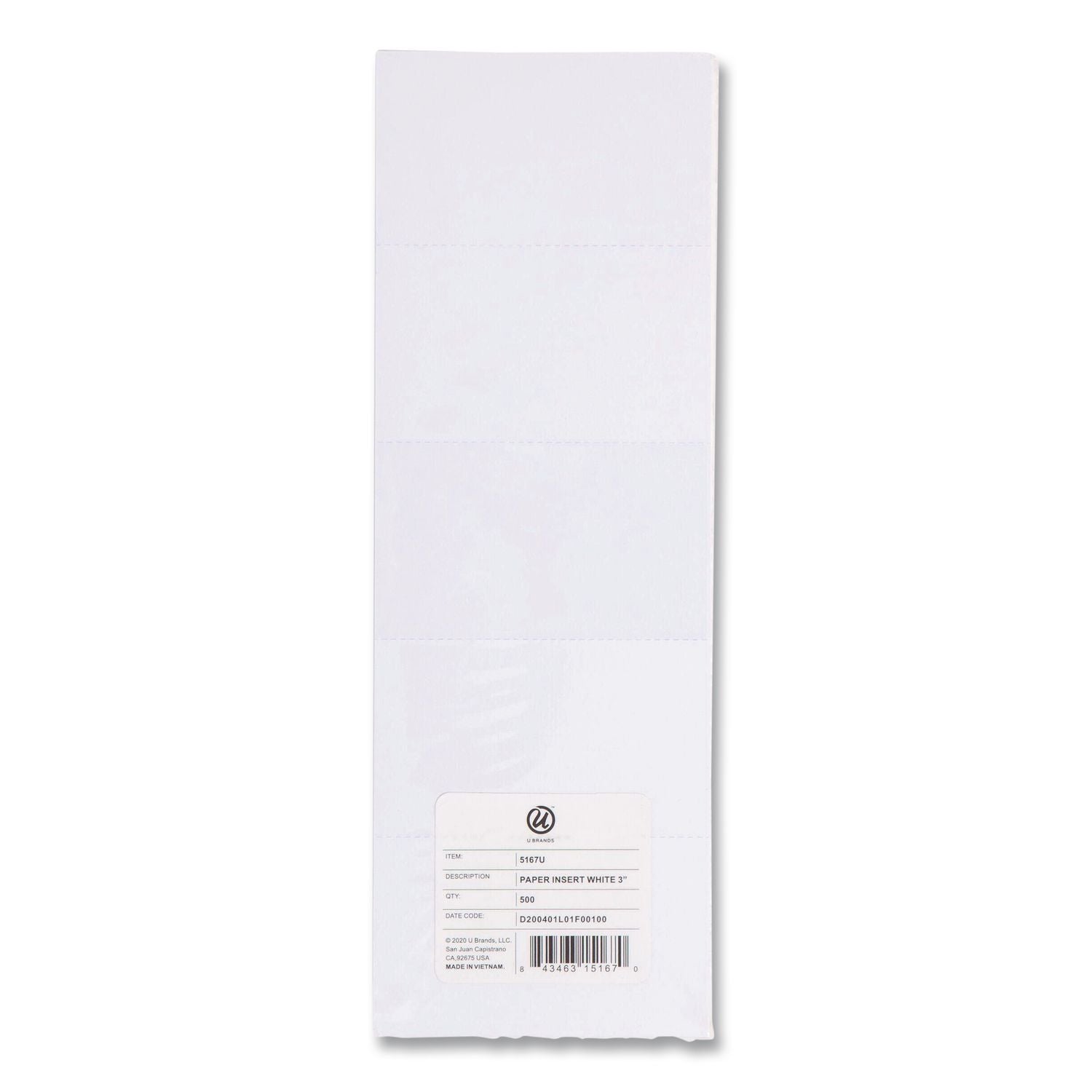 Data Card Replacement, 3 x 1.75, White, 500/Pack