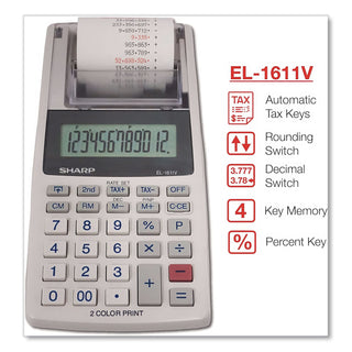 EL-1611V Printing Calculator, Black/Red Print, 2 Lines/Sec