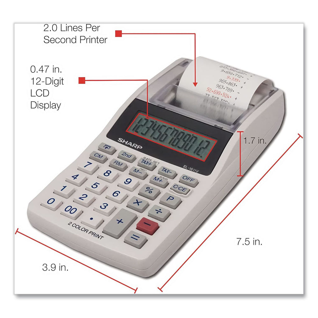 EL-1611V Printing Calculator, Black/Red Print, 2 Lines/Sec