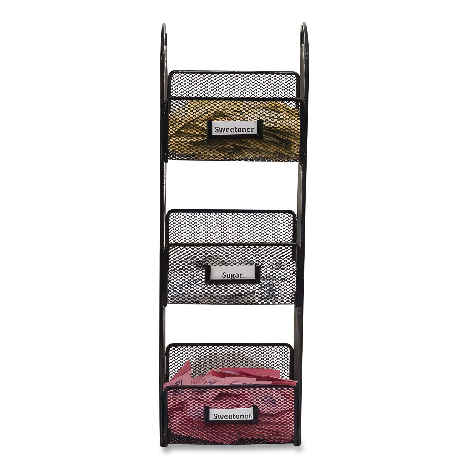 Onyx Breakroom Organizers, 3 Compartments, 6 x 6 x 18, Steel Mesh, Black