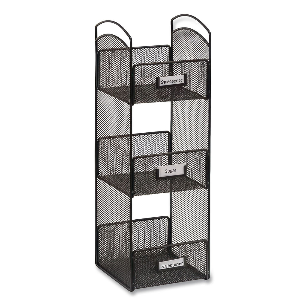 Onyx Breakroom Organizers, 3 Compartments, 6 x 6 x 18, Steel Mesh, Black