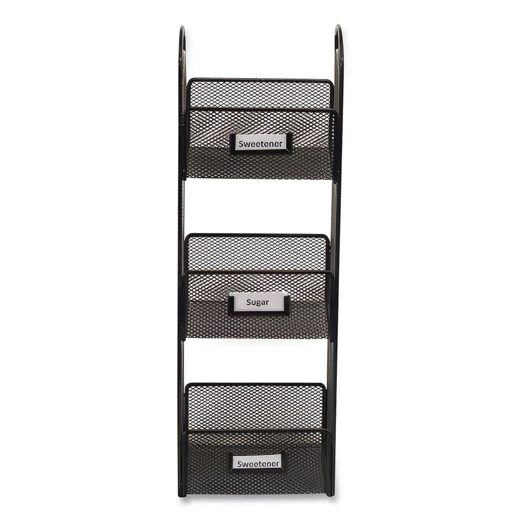 Onyx Breakroom Organizers, 3 Compartments, 6 x 6 x 18, Steel Mesh, Black