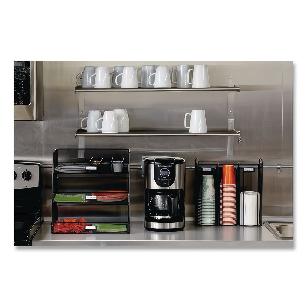 Onyx Breakroom Organizers, 3 Compartments,14.63 x 11.75 x 15, Steel Mesh, Black