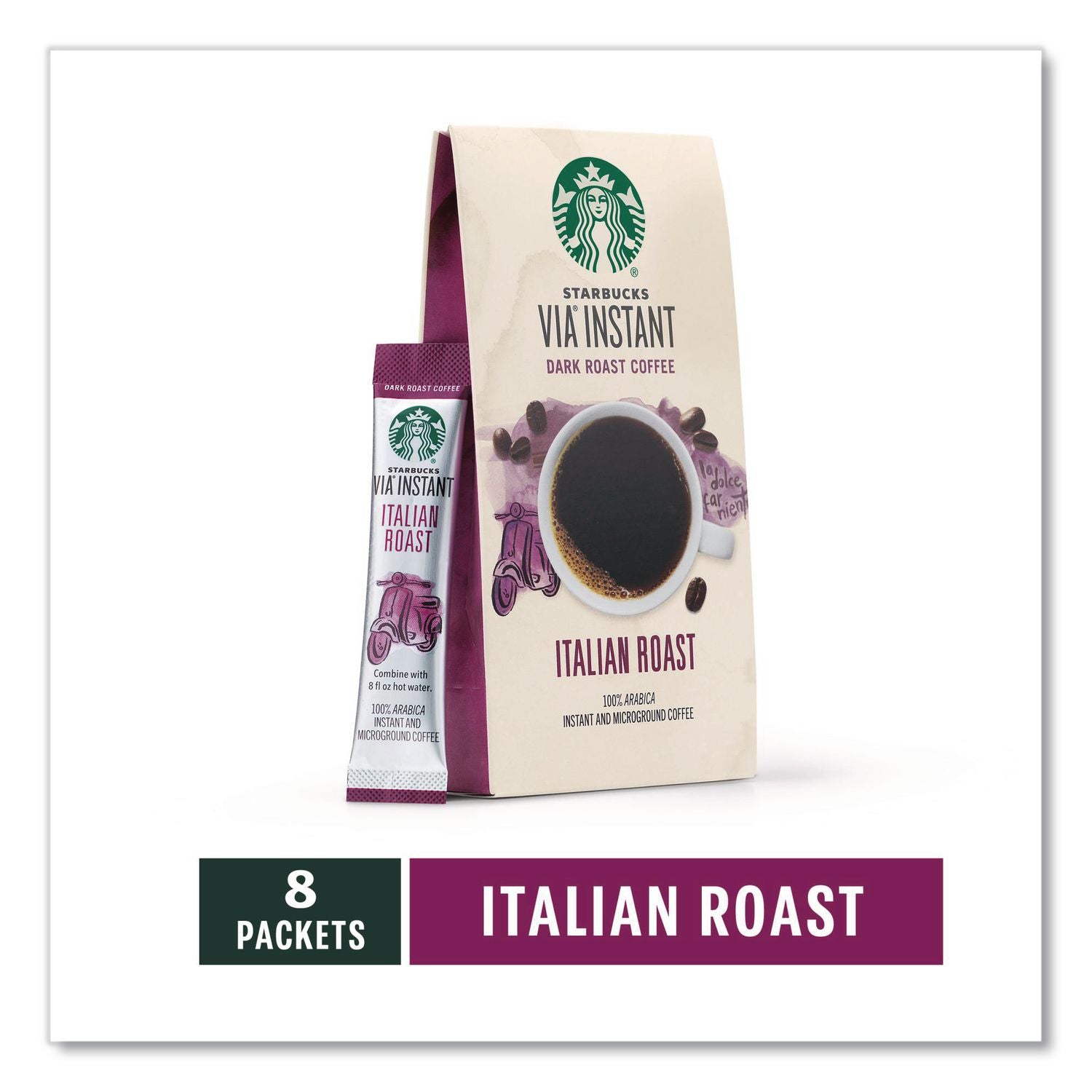 VIA Ready Brew Coffee, 0.11 oz, Italian Roast, 8/Pack, 12 Packs/Carton