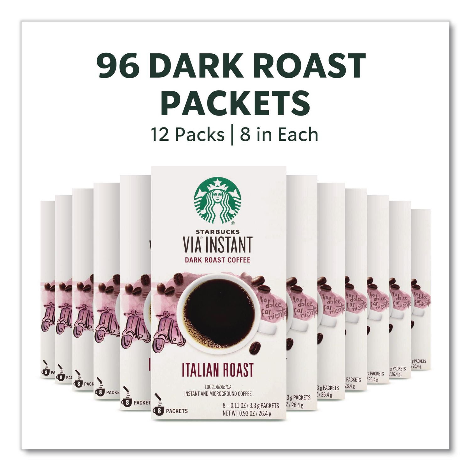 VIA Ready Brew Coffee, 0.11 oz, Italian Roast, 8 Packets/Bag, 12 Bags/Carton