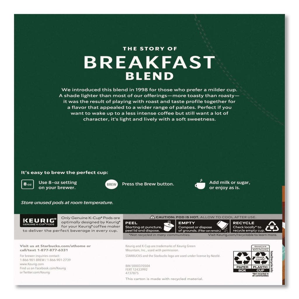 Breakfast Blend Coffee K-Cups, 96/Carton