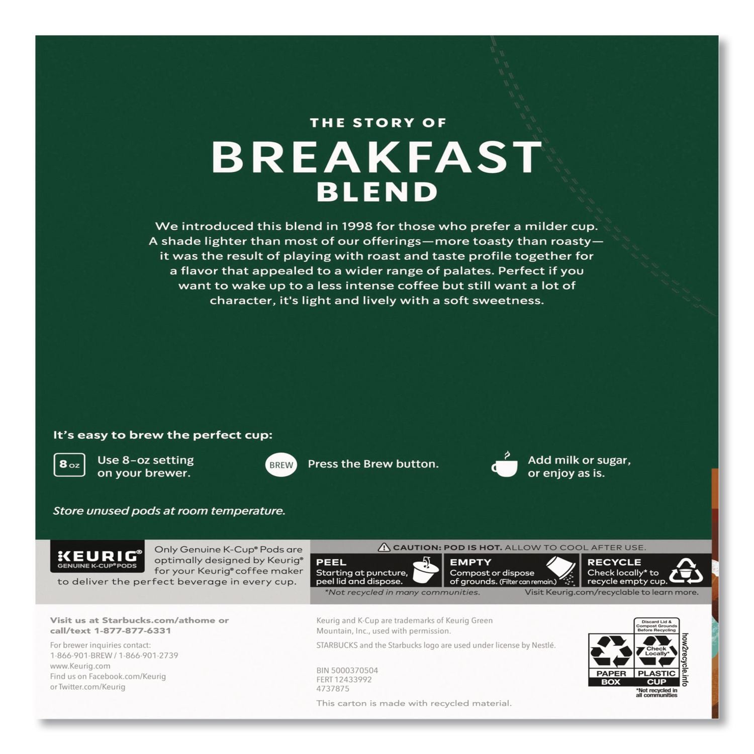 Breakfast Blend Coffee K-Cups, 96/Carton