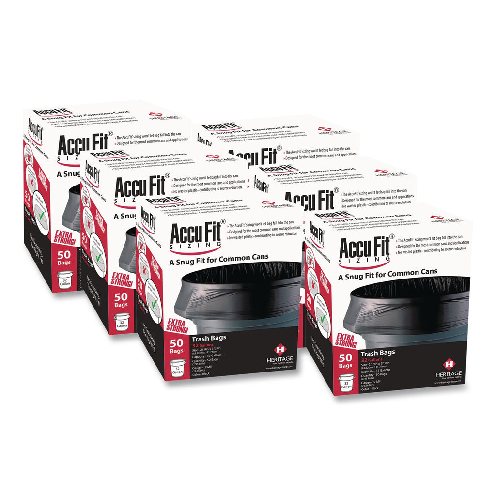 Linear Low Density Can Liners with AccuFit Sizing, 44 gal, 0.9 mil, 37" x 50", Black, 50 Bags/Box, 4 Boxes/Carton