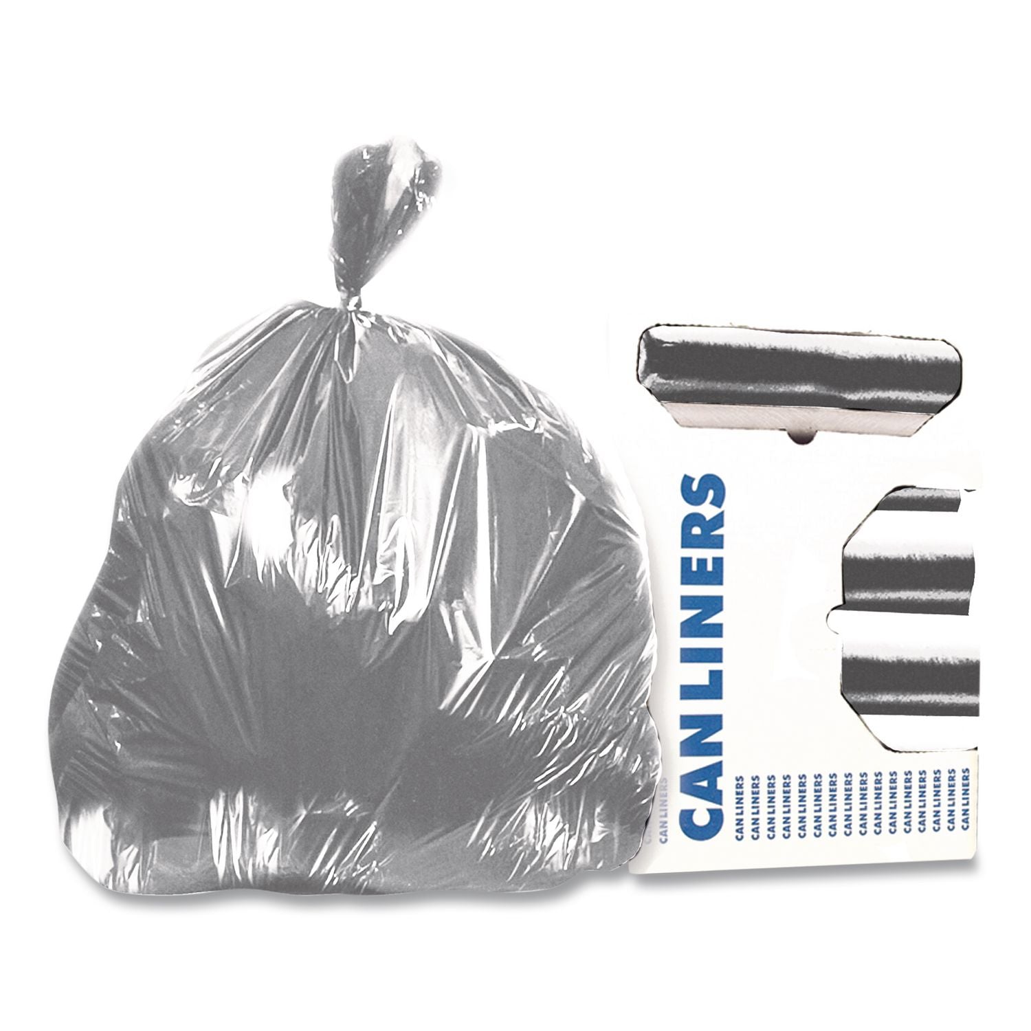 High-Density Waste Can Liners, 60 gal, 22 mic, 38" x 60", Silver, 150/Carton