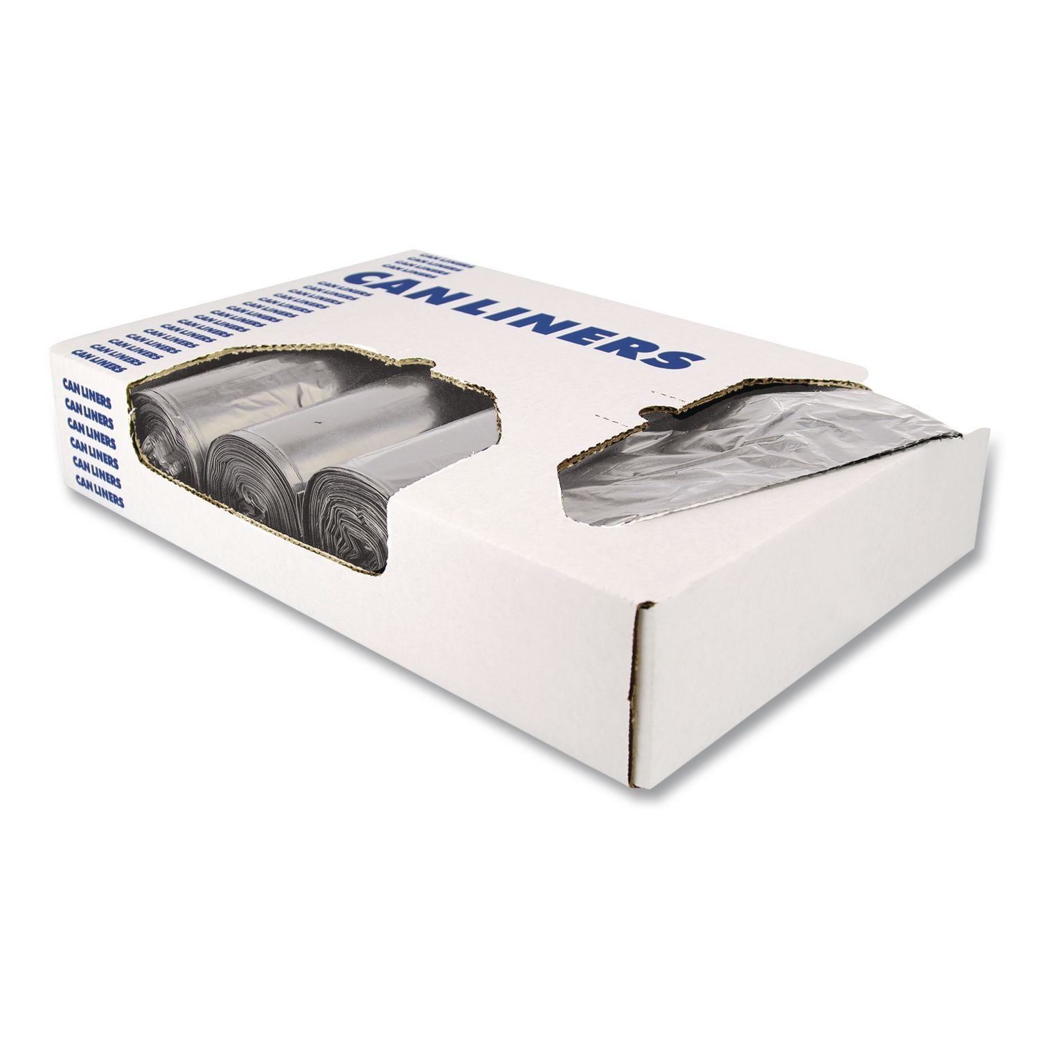 High-Density Waste Can Liners, 60 gal, 22 mic, 38" x 60", Silver, 150/Carton