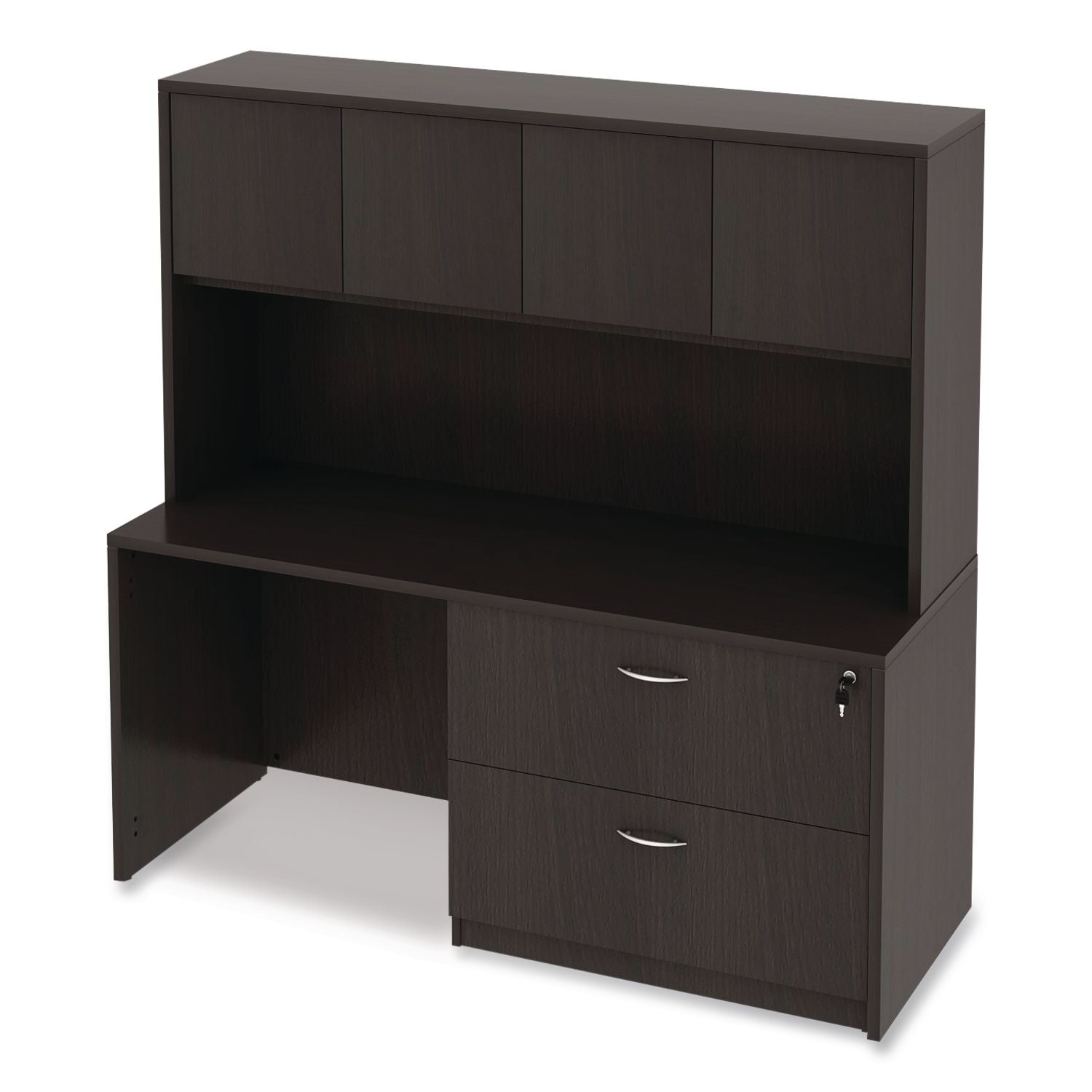 Alera Valencia Series Hutch with Doors, 4 Compartments, 64.75w x 15d x 35.38h, Espresso