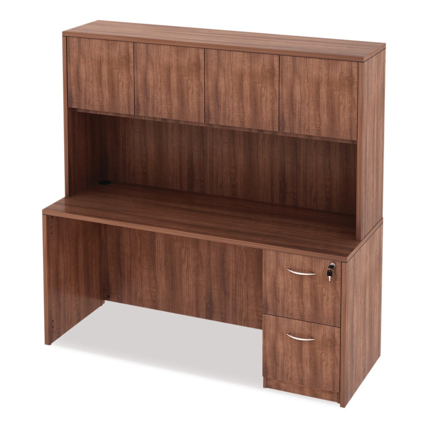 Alera Valencia Series Hutch with Doors, 4 Compartments, 64.75w x 15d x 35.38h, Modern Walnut