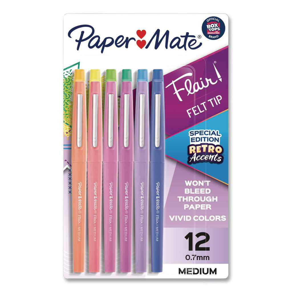 Paper Mate Flair Medium Point Pens - Medium Pen Point - Assorted Water Based Ink - 12 / Pack