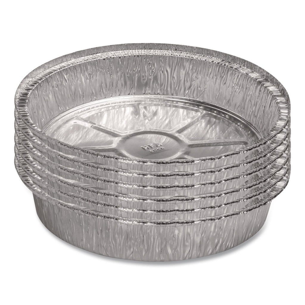 Round Aluminum Containers, 32 oz, 9.03" Diameter x 1.25"h, Silver, 500/Carton