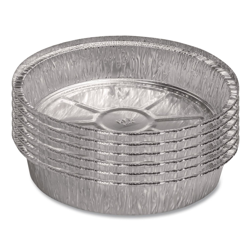 Round Aluminum Container with Lid, 48 oz, 9" Diameter x 1.66"h, Silver, 500/Carton
