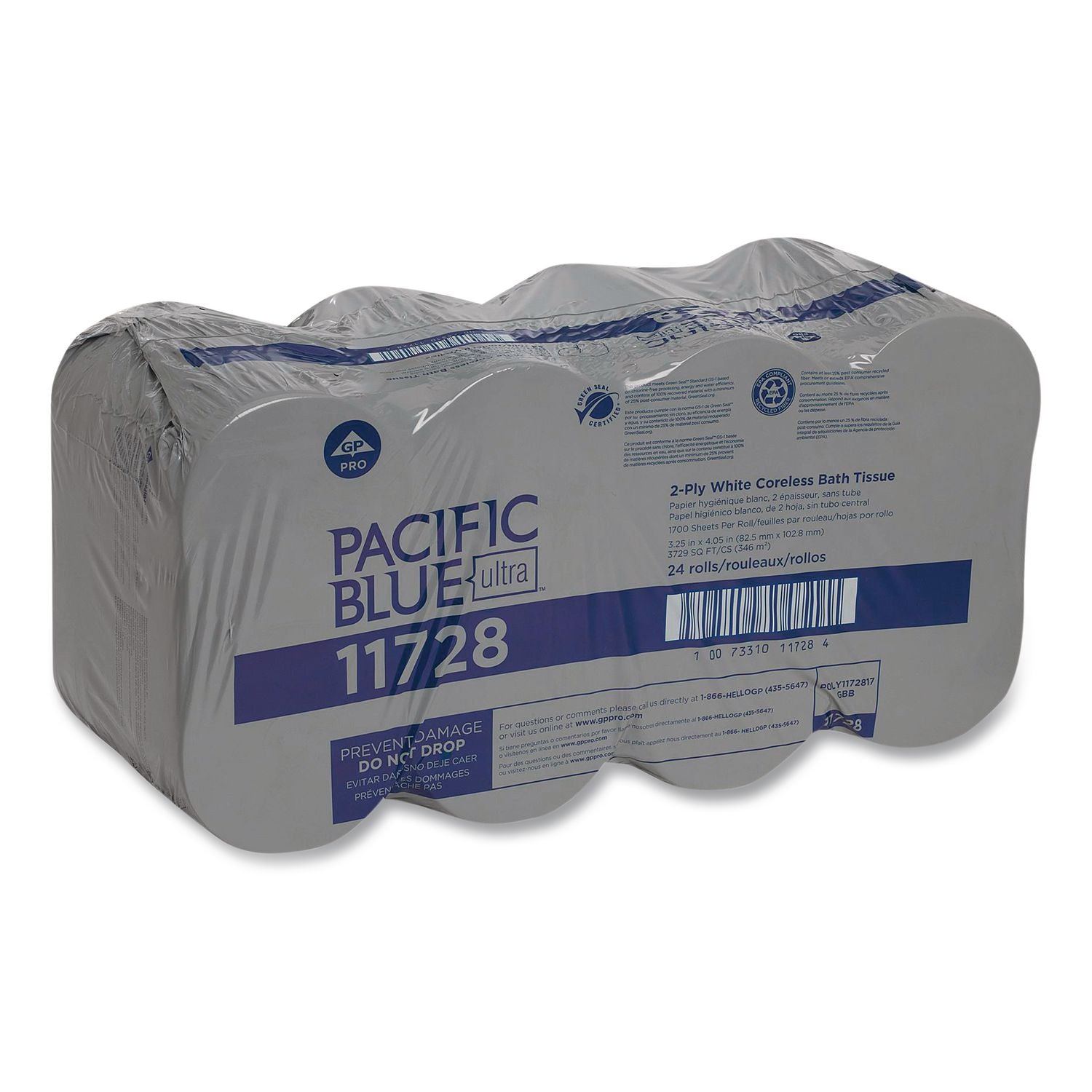 Pacific Blue Ultra Coreless Toilet Paper, Septic Safe, 2-Ply, White, 1,700 Sheets/Roll, 24 Rolls/Carton