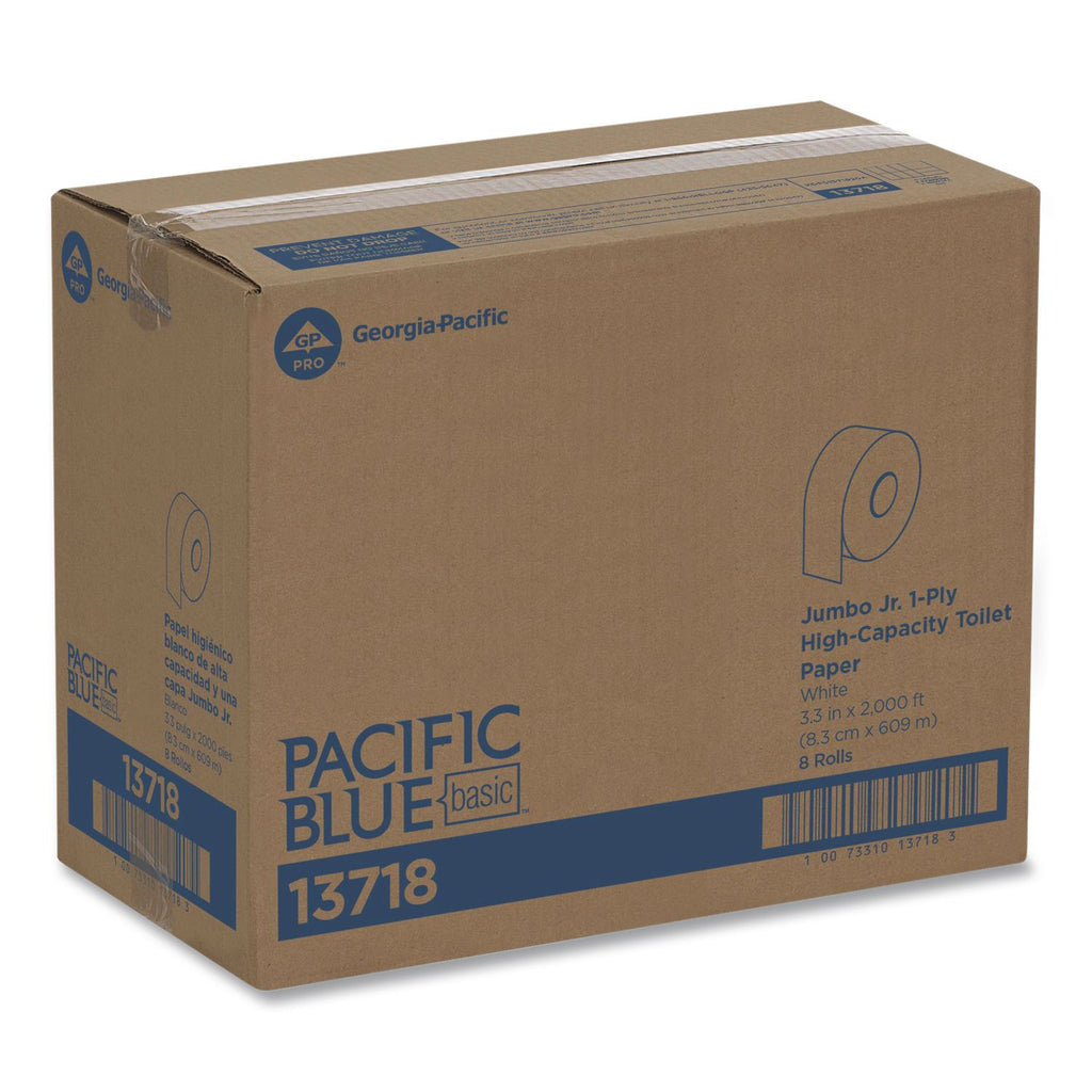 Jumbo Jr. 1-Ply Bath Tissue Roll, Septic Safe, White, 3.5" x 2,000 ft, 8 Rolls/Carton