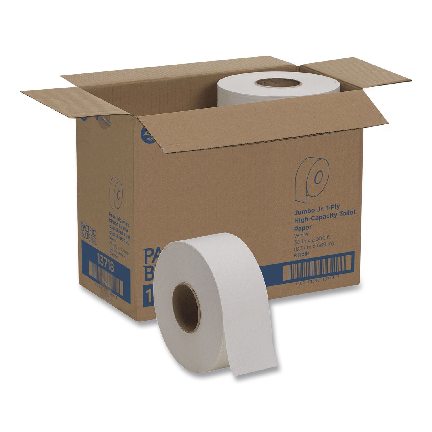 Jumbo Jr. 1-Ply Bath Tissue Roll, Septic Safe, White, 3.5" x 2,000 ft, 8 Rolls/Carton