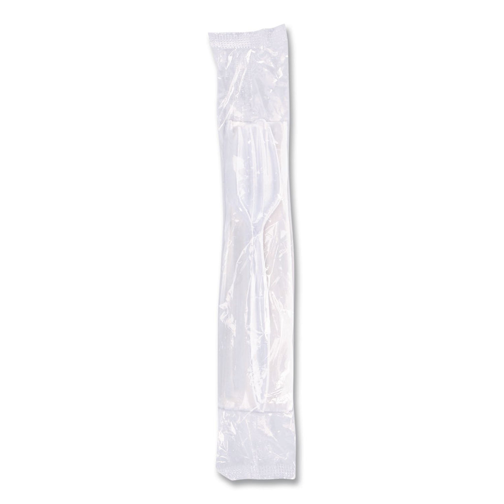 Economy Cutlery Kit, Fork/Knife/Spoon/Napkin, White, 250/Carton