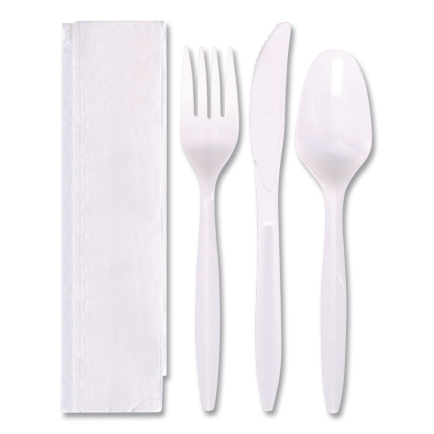 Economy Cutlery Kit, Fork/Knife/Spoon/Napkin, White, 250/Carton