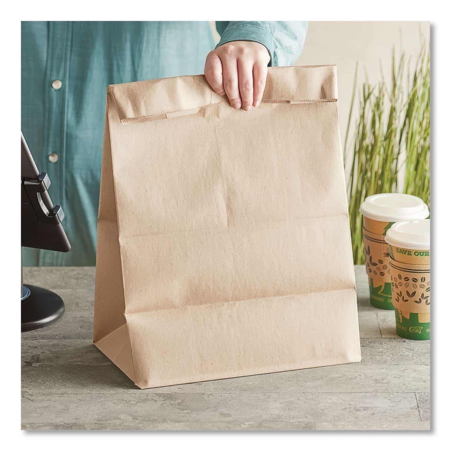 Grocery Paper Bags, 52 lb Capacity, 1/6 BBL, 12" x 7" x 17", Kraft, 500 Bags