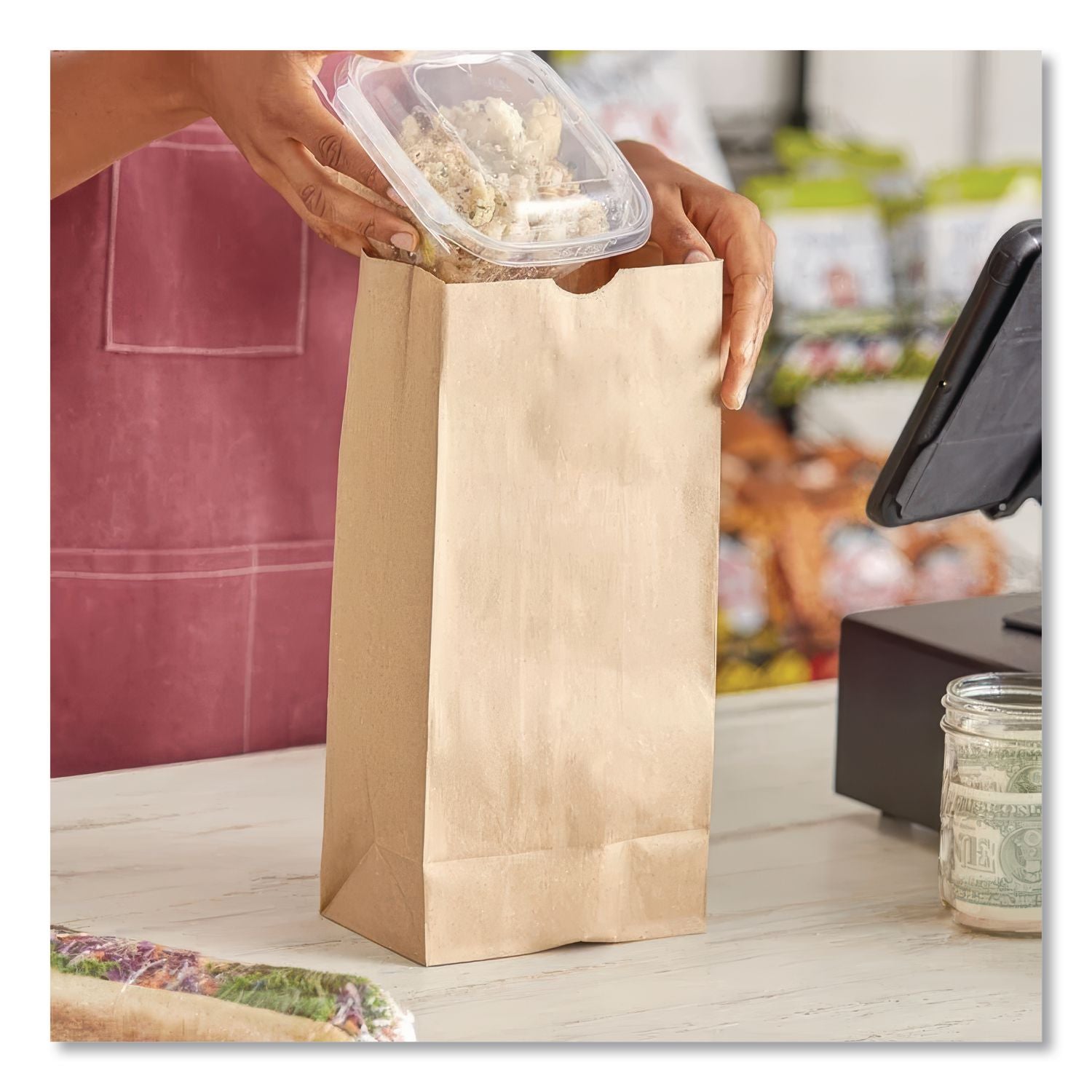Grocery Paper Bags, 50 lb Capacity, #10, 6.31" x 4.19" x 13.38", Kraft, 500 Bags