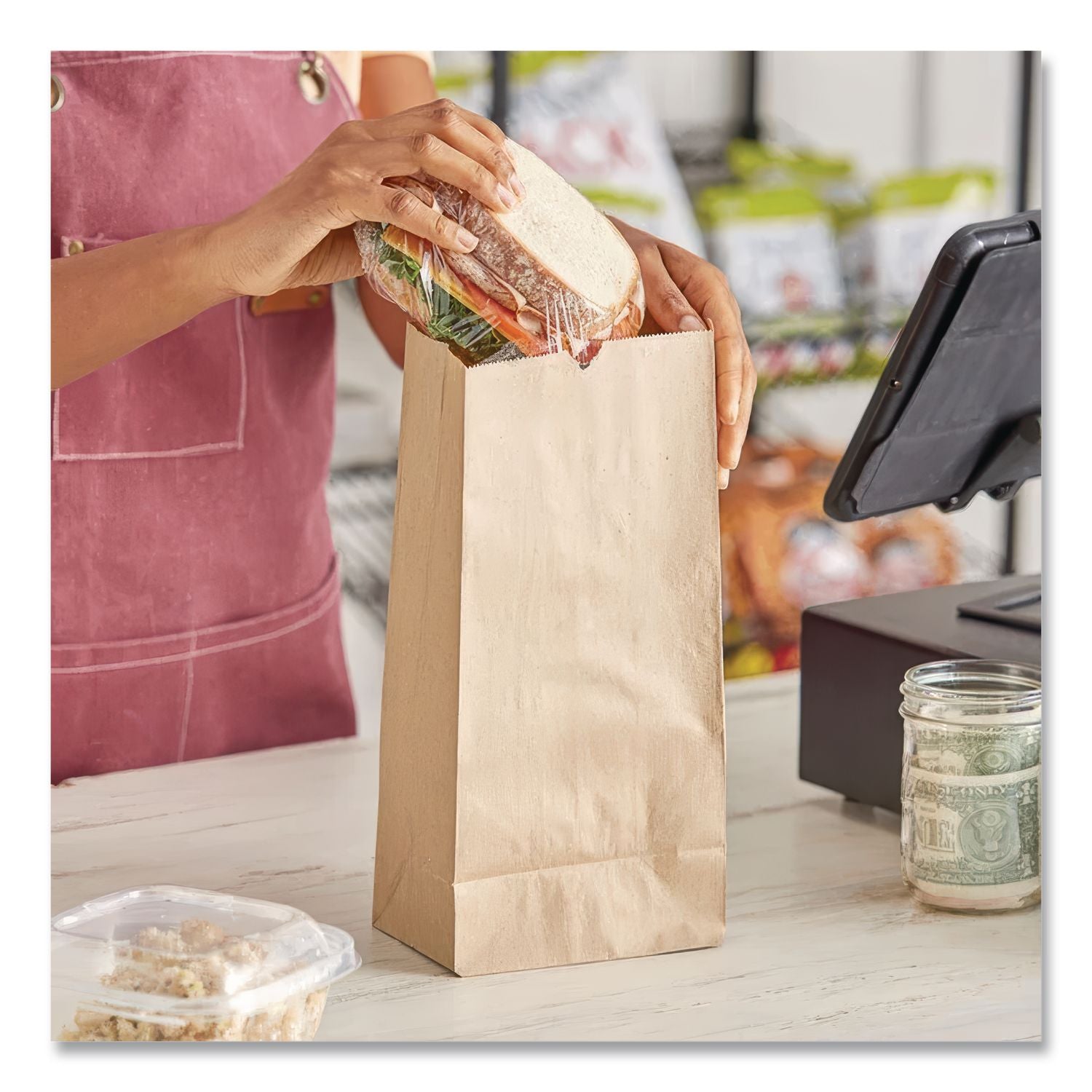 Grocery Paper Bags, 35 lb Capacity, #8, 6.13" x 4.17" x 12.44", Kraft, 2,000 Bags