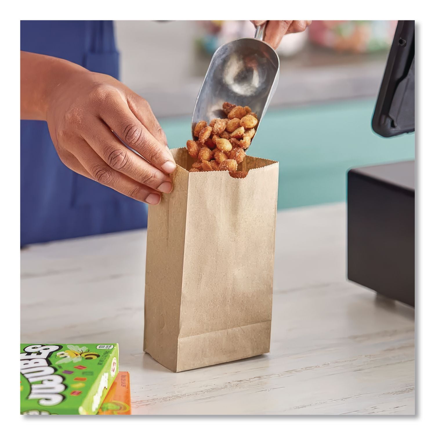 Grocery Paper Bags, 30 lb Capacity, #1, 3.5" x 2.38" x 6.88", Kraft, 500 Bags
