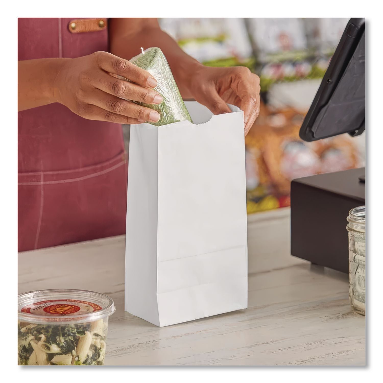 Grocery Paper Bags, 30 lb Capacity, #4, 5" x 3.33" x 9.75", White, 500 Bags
