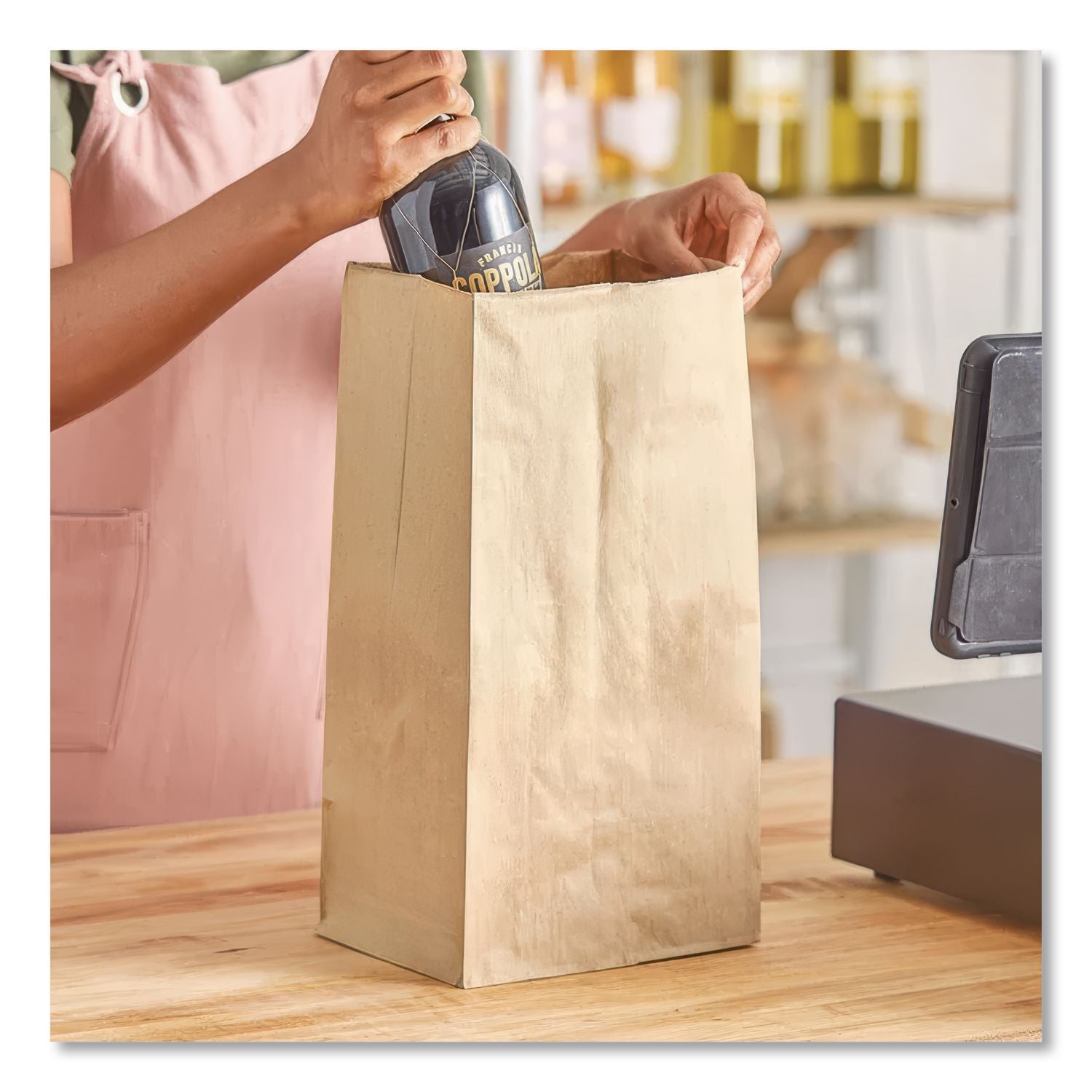Grocery Paper Bags, 57 lb Capacity, #20 Squat, 8.25" x 5.94" x 13.38", Kraft, 500 Bags