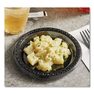 Heavyweight Plastic Plates, 10.25" dia, Black, 125/Pack, 4 Packs/Carton
