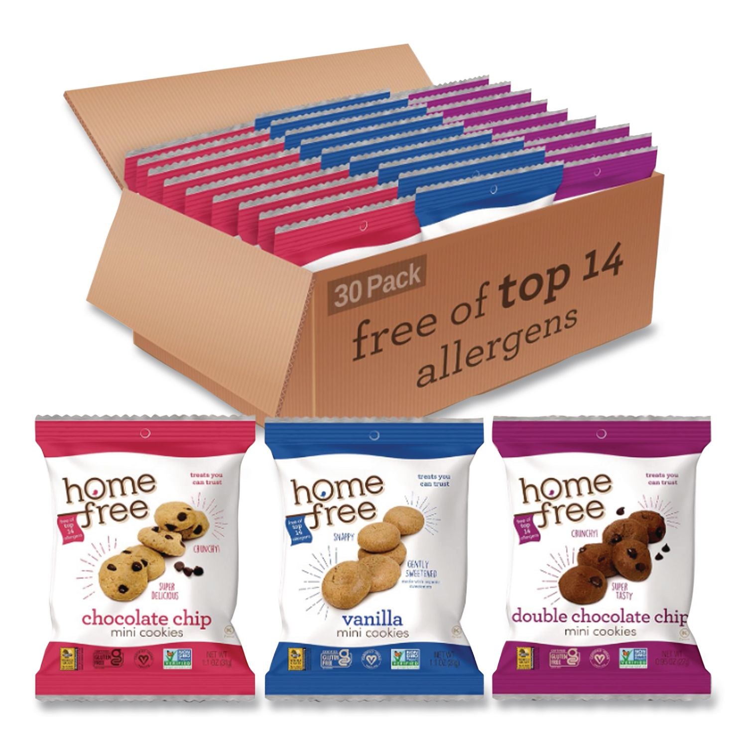 Gluten Free Mini Cookies Variety Pack, 1.1 oz/0.95 oz/1.1 oz Packs, 30/Carton