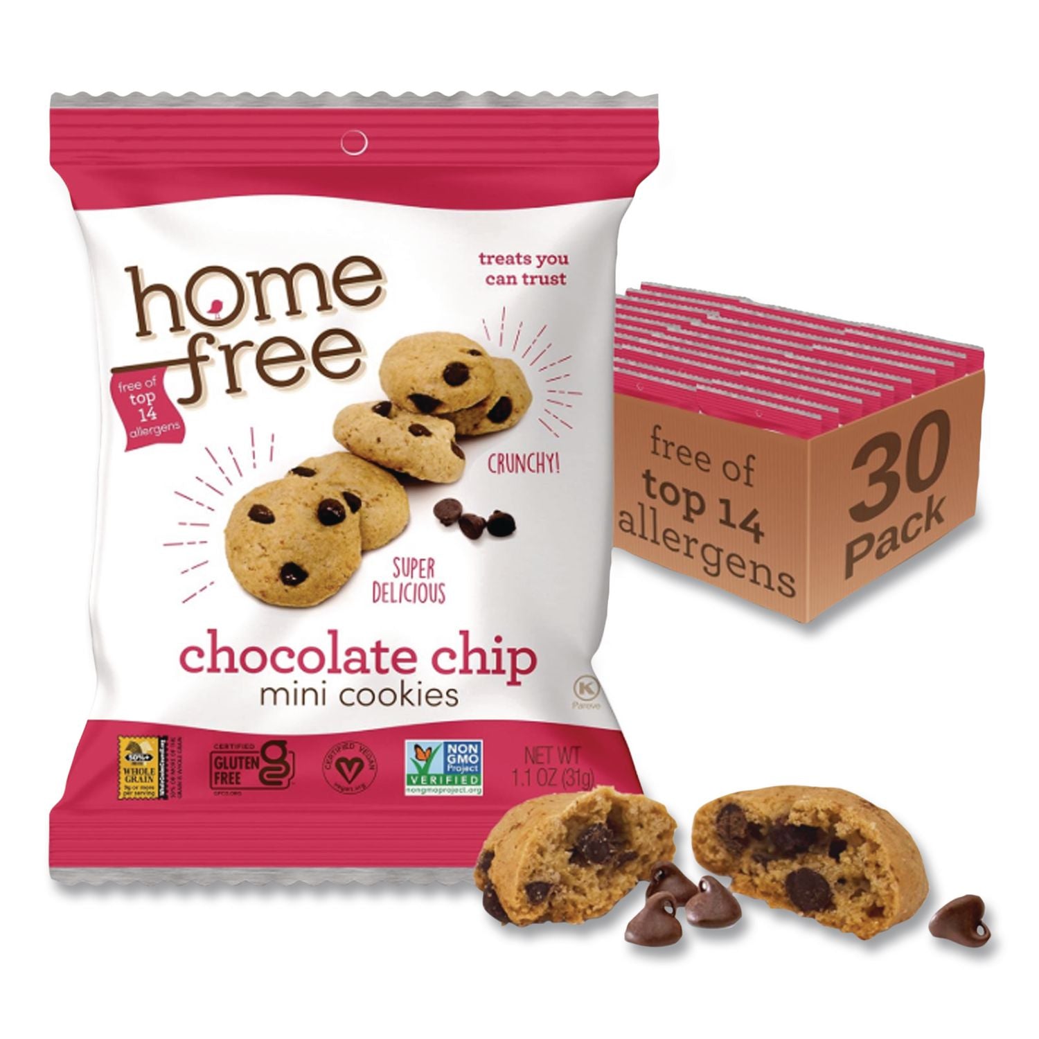 Gluten Free Chocolate Chip Mini Cookies, 1.1 oz Pack, 30/Carton