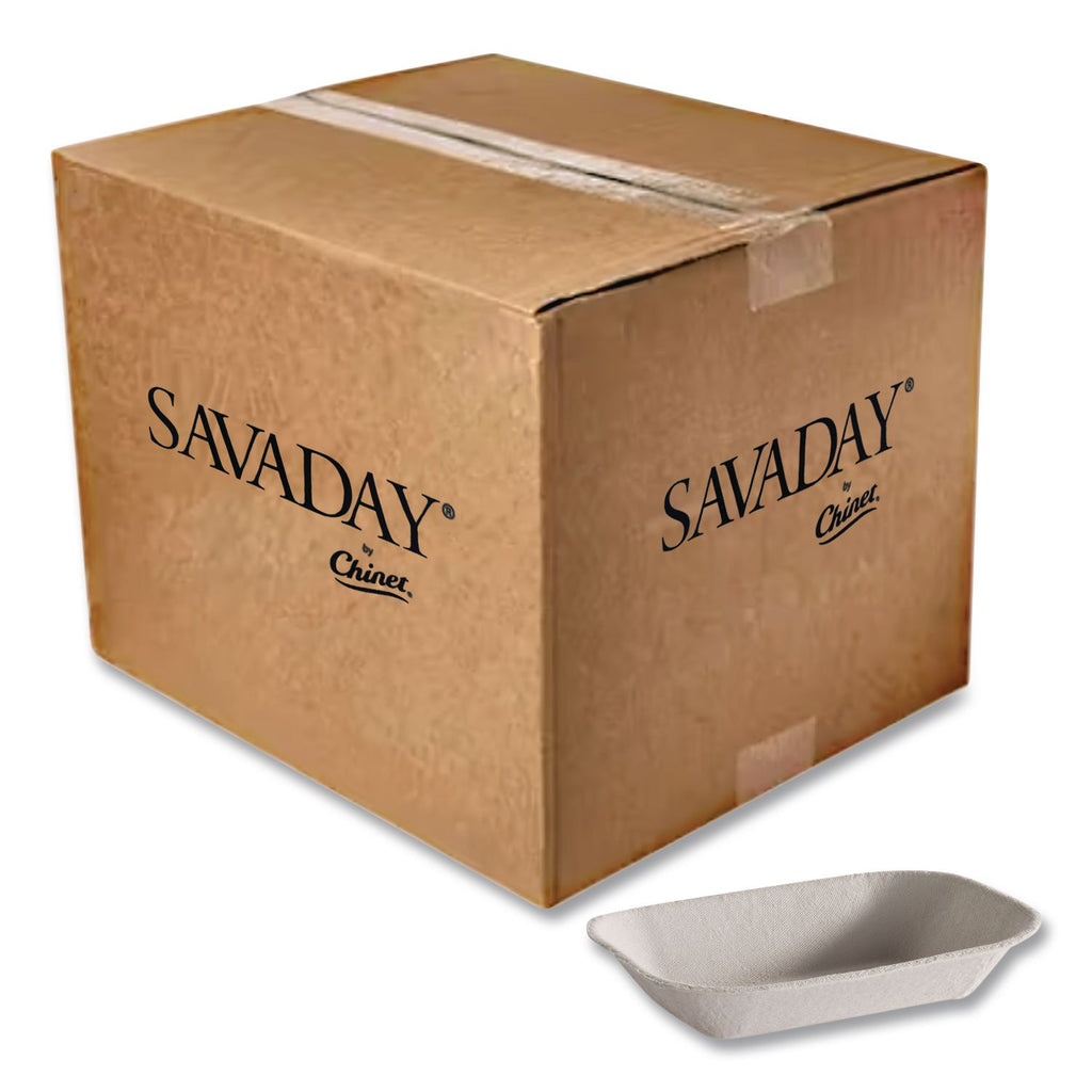 Savaday Molded Fiber Food Tray, 1-Compartment, 7 x 9, Beige, Paper, 250/Bag, 500/Carton