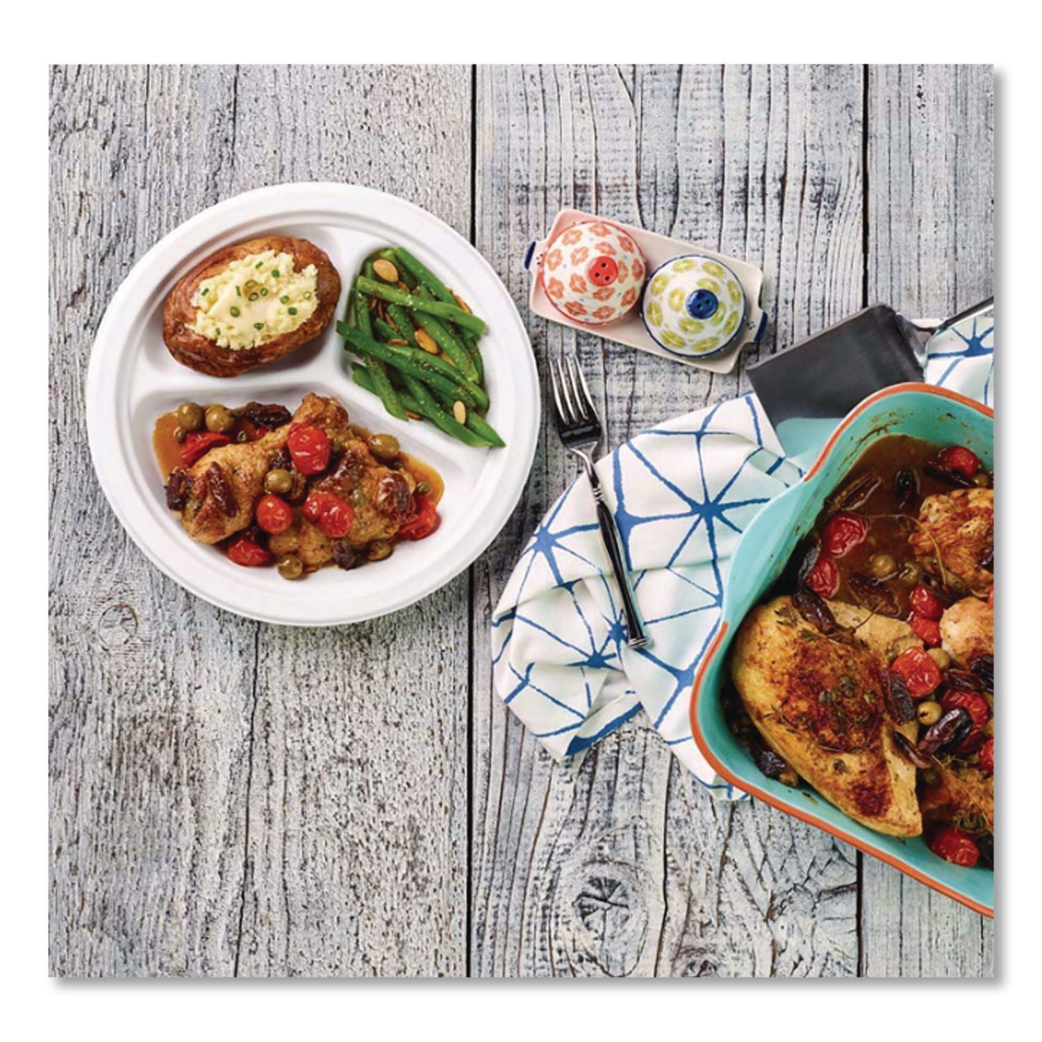 Paper Dinnerware, 3-Compartment Plate, 10.25" dia, White, 500/Carton