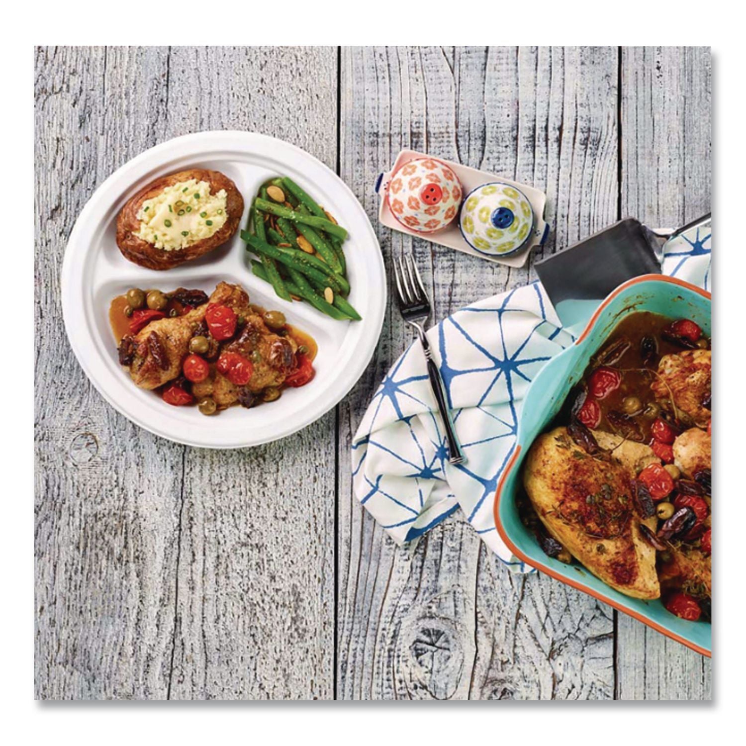 Paper Dinnerware, 3-Compartment Plate, 9.25" dia, White, 500/Carton
