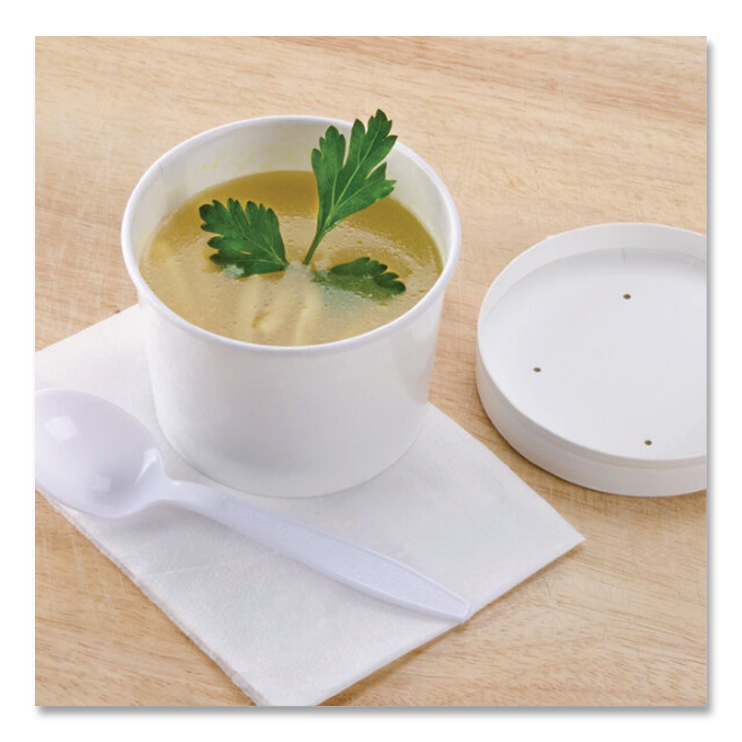 Squat Paper Food Container, Streetside Design, 8-10 oz, White, 50/Pack, 20/Carton