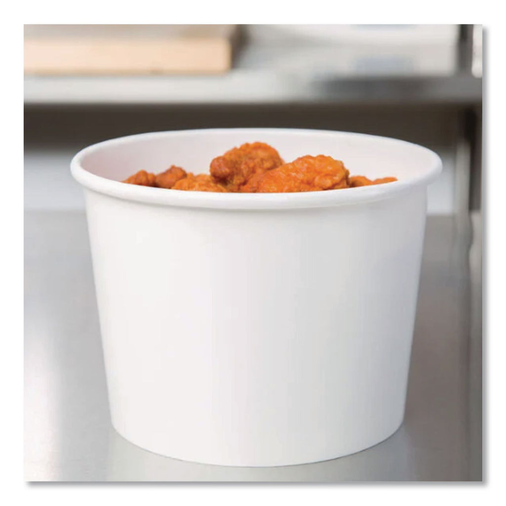 Squat Paper Food Container, Streetside Design, 8-10 oz, White, 50/Pack, 20/Carton
